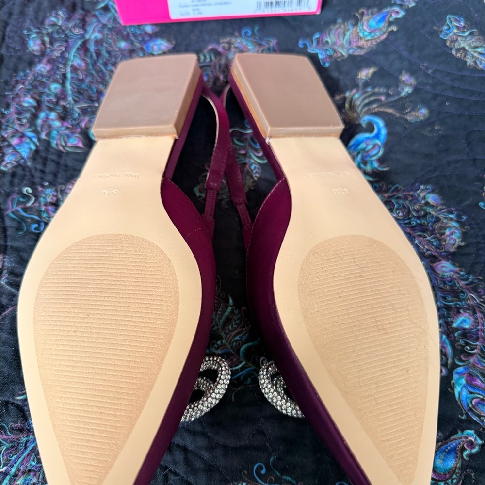 Lilly Pulitzer Fuchsia Satin Pointed Slingback Flats with Crystal Bow - Picture 3 of 5
